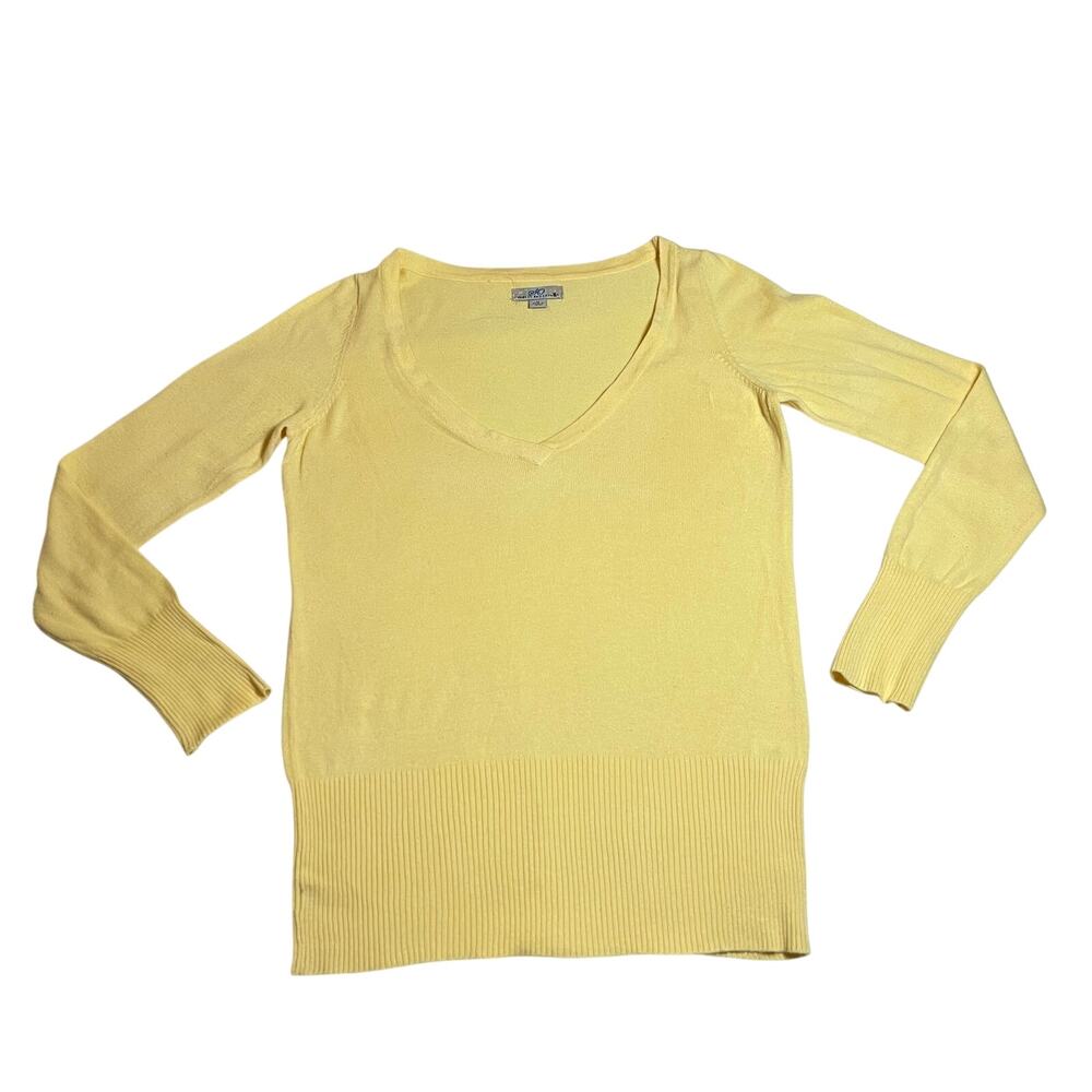 Vintage SO V-Neck Knit Sweater Size Medium Butter Yellow Preppy Academic Casual